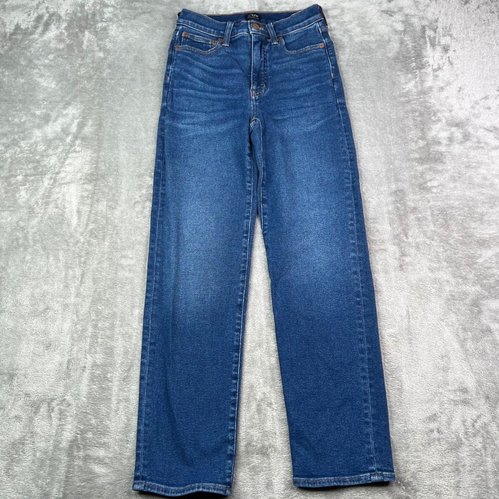 J Crew Stovepipe Jeans Womens 24 Blue Signature Stretch+ High Rise Straight Leg